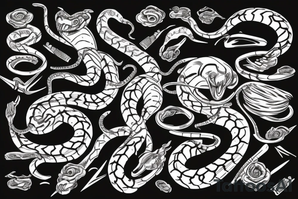 A black mamba snake climbing on a staff tattoo idea