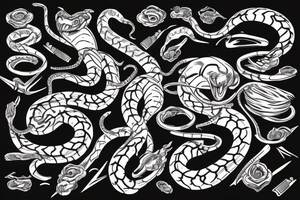 A black mamba snake climbing on a staff tattoo idea