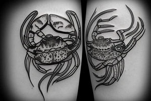 Fishing line in a hear shape with the name Placido and crab tattoo idea
