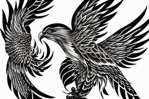 fire phoenix bird flying upwards with long tail tattoo idea
