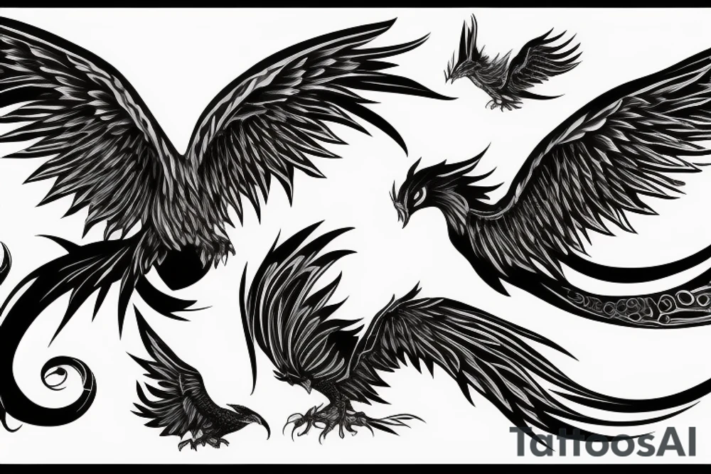 flying fire phoenix bird with long tail and scary head tattoo idea flying fire phoenix bird with long tail and scary head tattoo idea