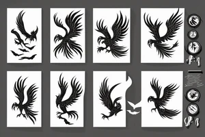 flying fire phoenix bird with long tail and scary head tattoo idea