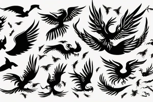 flying fire phoenix bird with long tail and scary head tattoo idea