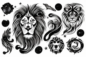 Leo star sign, lion constellation in a swirling galaxy tattoo idea