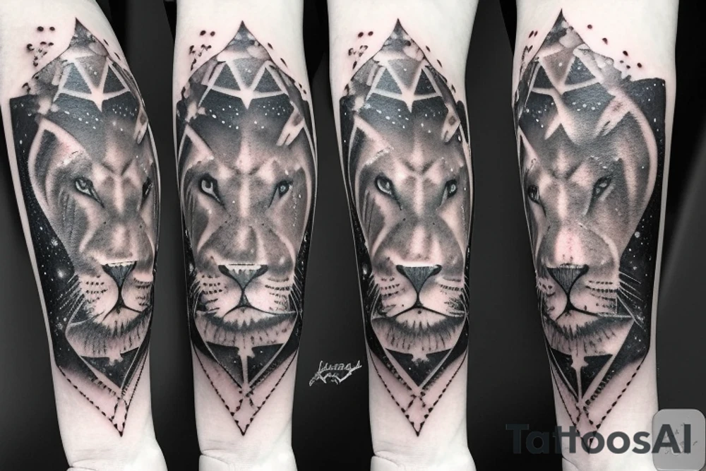 Leo star sign, lion constellation in a swirling galaxy tattoo idea