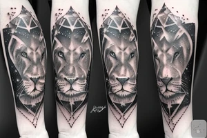 Leo star sign, lion constellation in a swirling galaxy tattoo idea