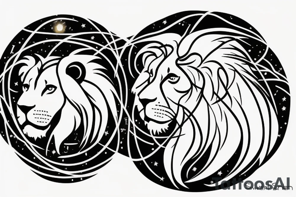 Leo star sign, lion constellation in a swirling galaxy tattoo idea