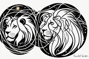 Leo star sign, lion constellation in a swirling galaxy tattoo idea
