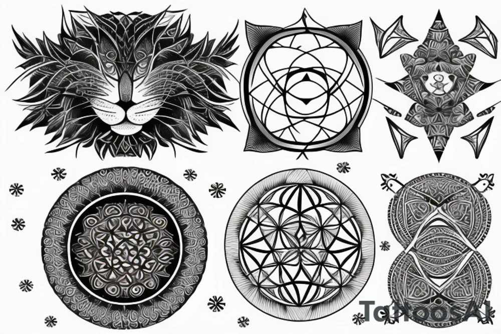 tabby cat with sacred geometry tattoo idea
