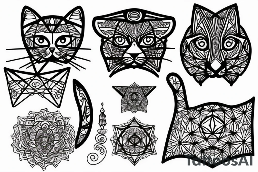 minimalistic cat with sacred geometry around tattoo idea