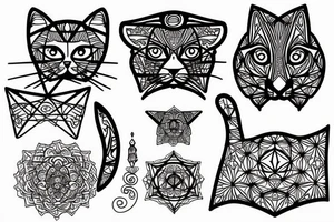 minimalistic cat with sacred geometry around tattoo idea