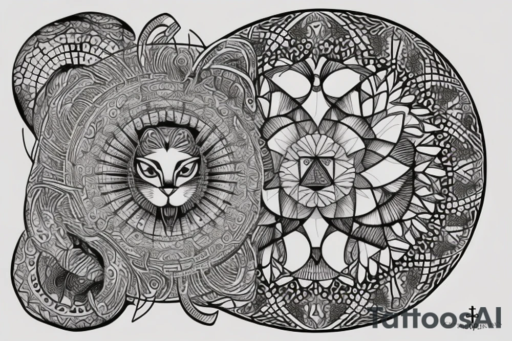 cat head inside sacred geometry shape tattoo idea