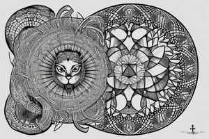 cat head inside sacred geometry shape tattoo idea