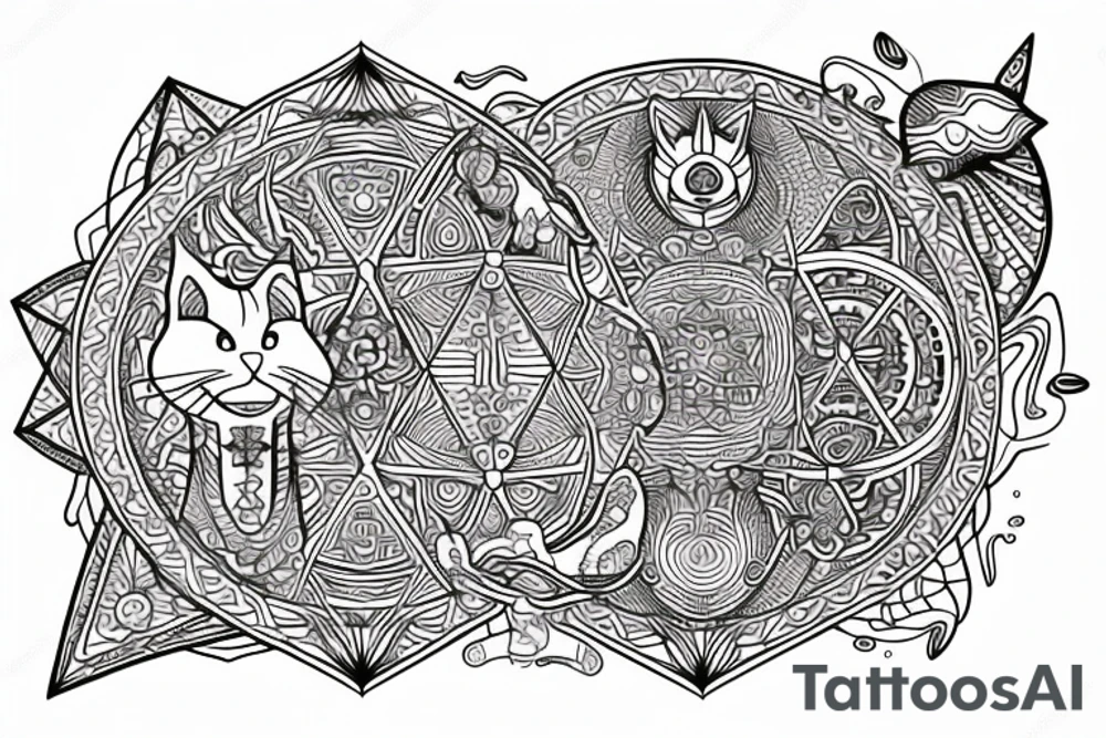 cat head inside sacred geometry shape tattoo idea