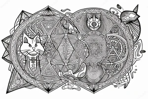 cat head inside sacred geometry shape tattoo idea