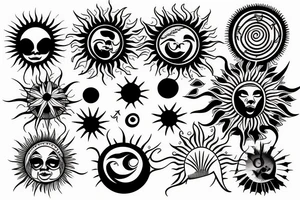 Sun with sun pattern behind tattoo idea