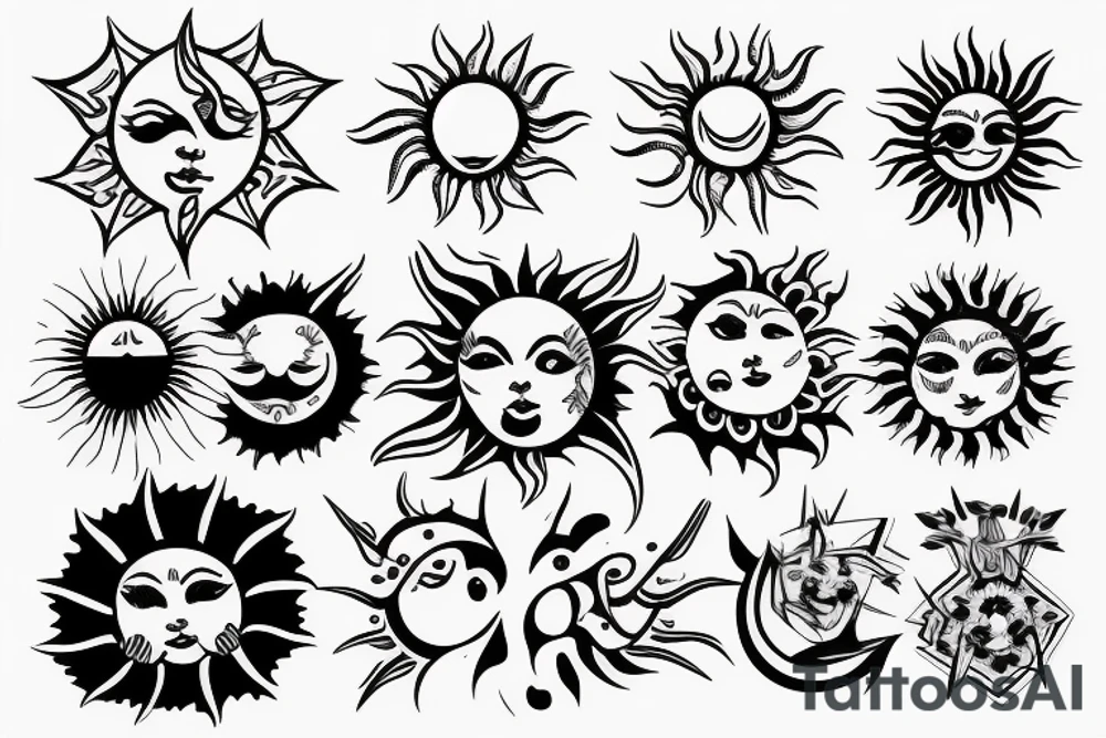 Sun with sun pattern behind tattoo idea
