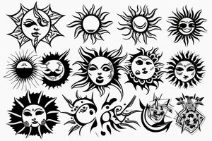 Sun with sun pattern behind tattoo idea