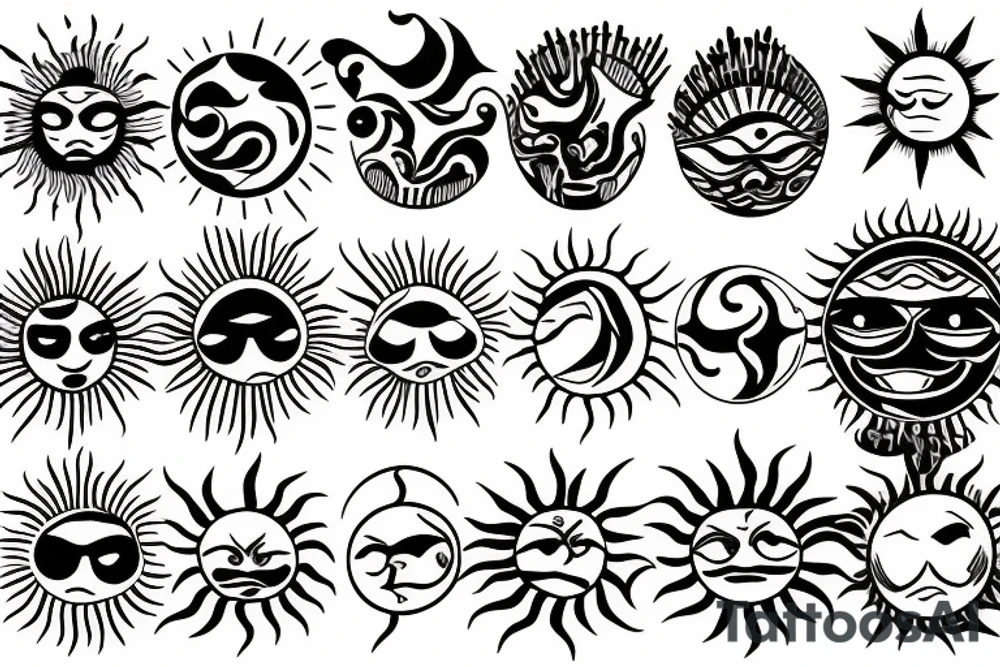 Sun with sun pattern behind tattoo idea