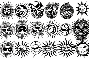 Sun with sun pattern behind tattoo idea