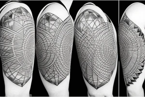 Sun in the middle with geometrical pattern behind the sun tattoo idea