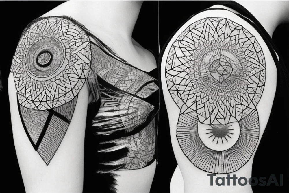 Sun in the middle with geometrical pattern behind the sun tattoo idea