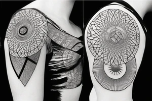 Sun in the middle with geometrical pattern behind the sun tattoo idea