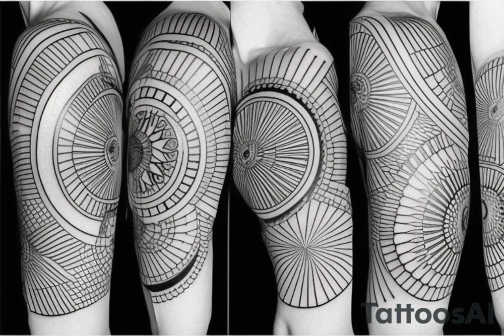 Sun in the middle with geometrical pattern behind the sun tattoo idea