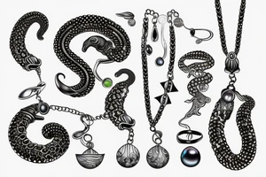 necklace made of sea snake with black pearl pendant tattoo idea