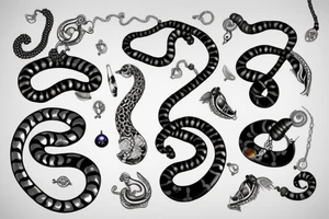 necklace made of sea snake with black pearl pendant tattoo idea