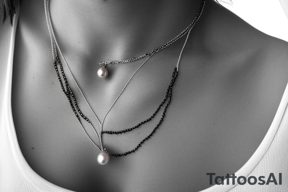 necklace made of sea snake with black pearl pendant tattoo idea