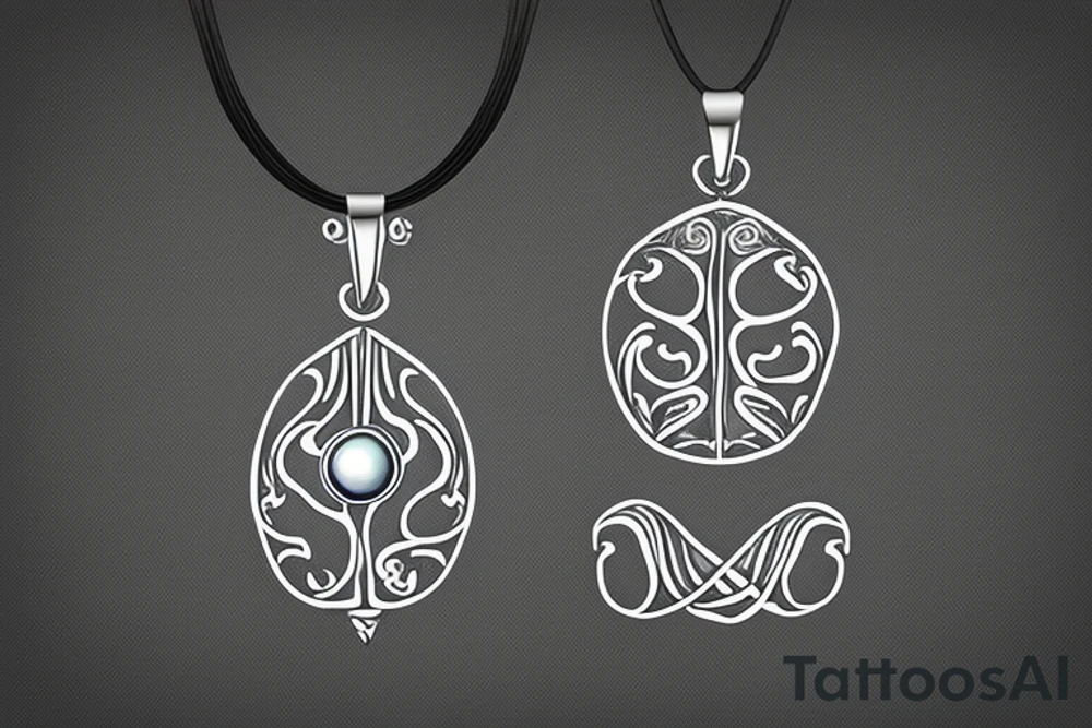necklace made of sea snake with black pearl pendant tattoo idea