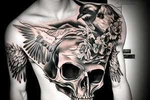 crow sitting on a skull tattoo idea