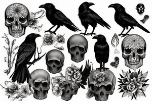 crow sitting on a skull tattoo idea