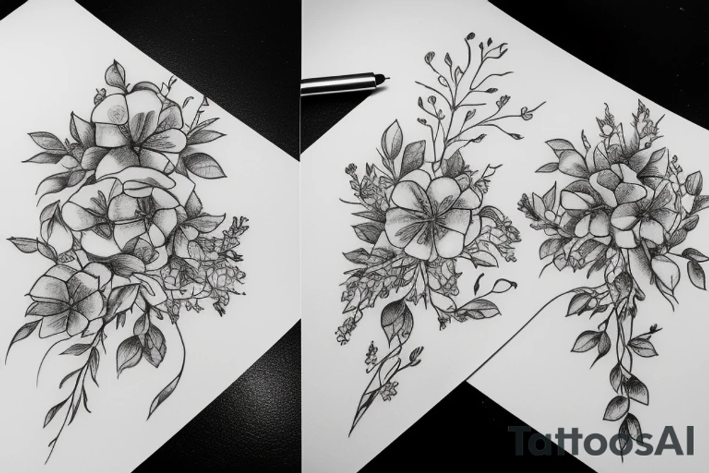 Wild flowers and six apple tree flowers tattoo idea