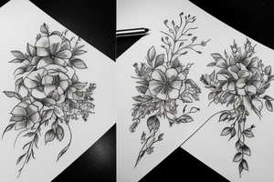 Wild flowers and six apple tree flowers tattoo idea