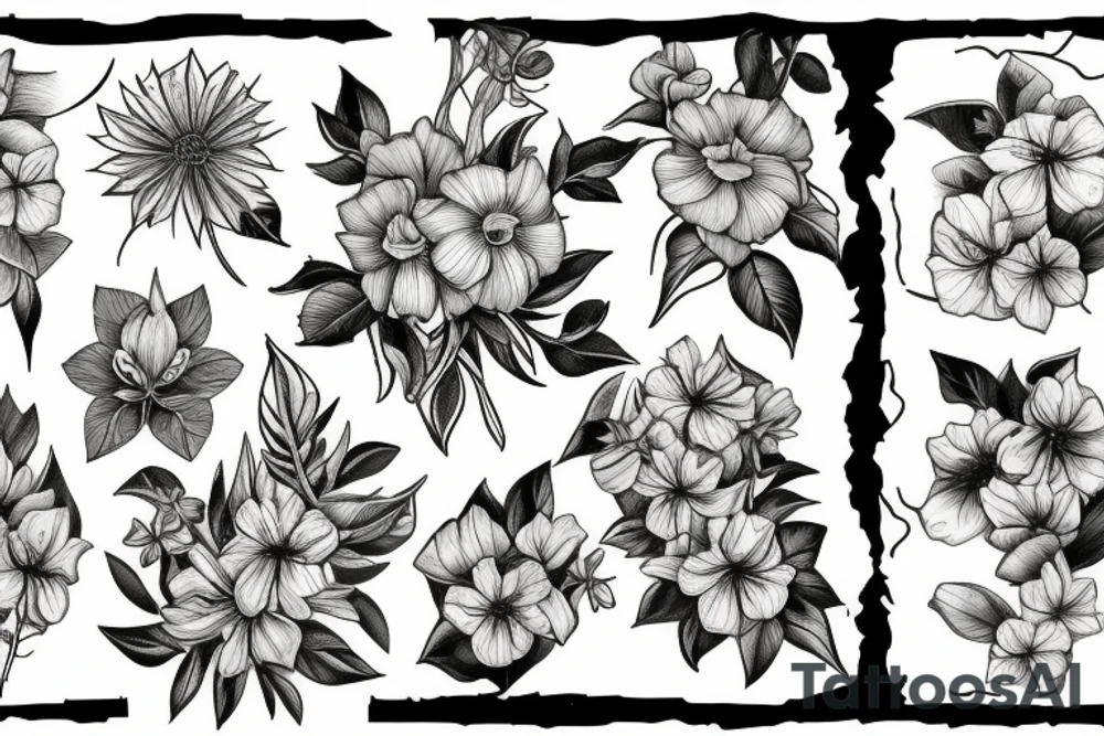 Wild flowers and six apple tree flowers tattoo idea