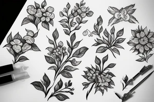 Wild flowers and six apple tree flowers on hand tattoo idea
