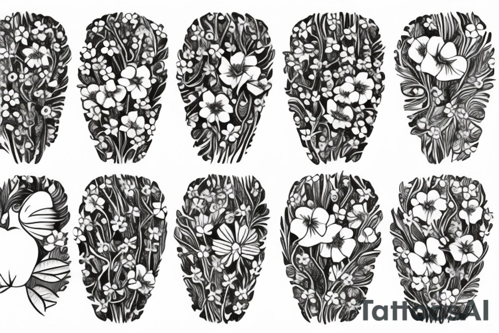 meadow flowers and six apple blossoms that wrap around the elbow tattoo idea