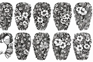 meadow flowers and six apple blossoms that wrap around the elbow tattoo idea