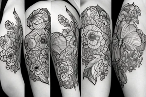 meadow flowers and six apple blossoms that wrap around the elbow tattoo idea