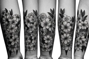 meadow flowers and six apple blossoms that wrap around the elbow tattoo idea