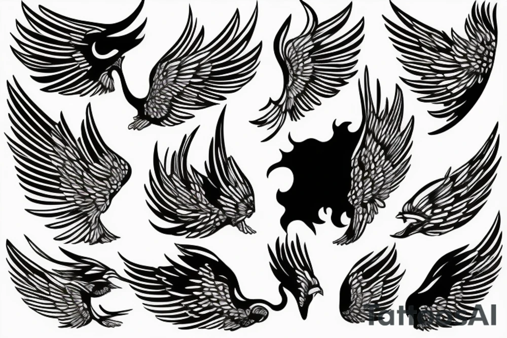 Minimal line art drawing of Icarus falling tattoo idea