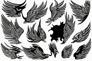 Minimal line art drawing of Icarus falling tattoo idea