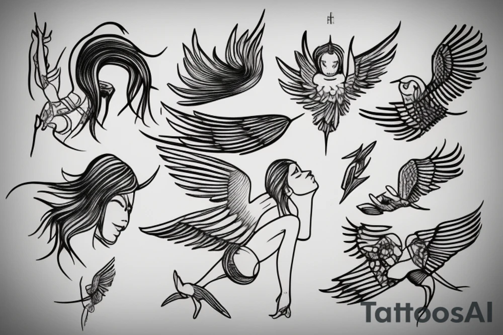 Minimal line art drawing of Icarus falling tattoo idea