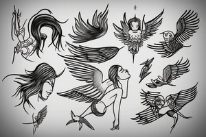 Minimal line art drawing of Icarus falling tattoo idea