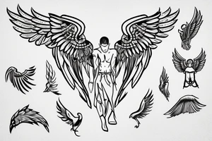 Minimal outline of a Man with wings falling tattoo idea