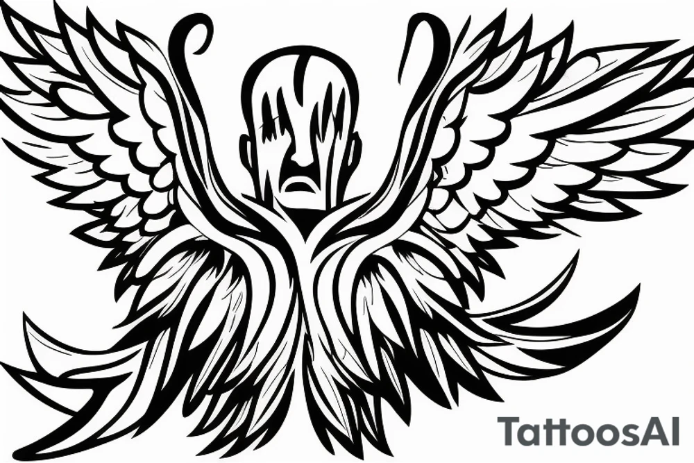 Minimal outline of a Man with wings falling tattoo idea