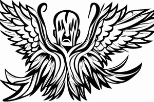 Minimal outline of a Man with wings falling tattoo idea