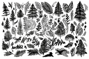 Forest in color, with birds and sunset tattoo idea